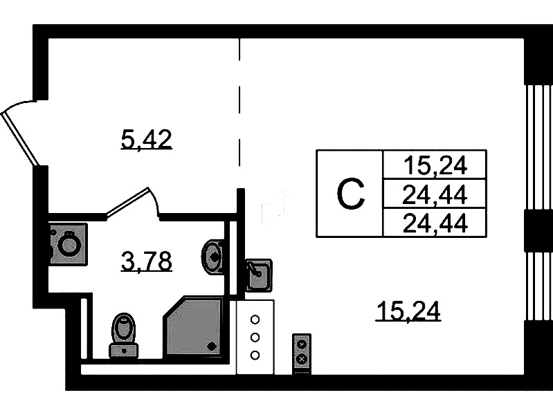 Квартира студия 24.44 м², 9/13 эт., ЖК «Квартал Торики»